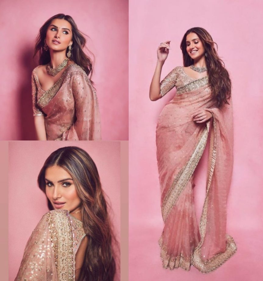 Gorgeous: Tara Sutaria curls grace in mauve embellished saree, see photos 873409