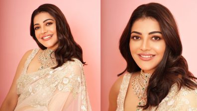 Kajal Aggarwal’s ivory white embellished saree sets the season’s trend [Photos]