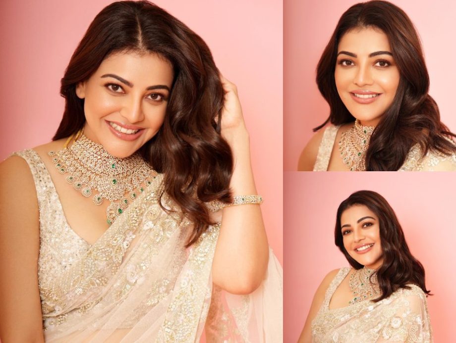 Kajal Aggarwal’s ivory white embellished saree sets the season’s trend [Photos] 874241