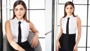 Kriti Sanon does school girl style in white crepe shirt and black skirt, check out
