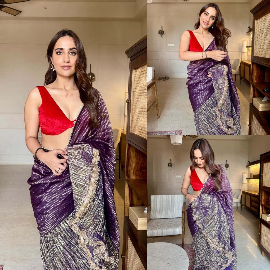 Kusha Kapila weaves allure in purple half and half drape saree set, see photos 873710