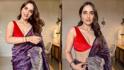 Kusha Kapila weaves allure in purple half and half drape saree set, see photos