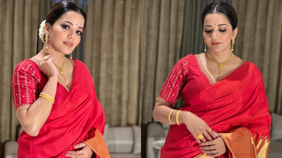 Monalisa Looks Typical Indian Nari In Red Silk Saree, Take A Look 875333