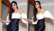 Mouni Roy cuts it chic in black and white off-shoulder bodycon dress, see photos