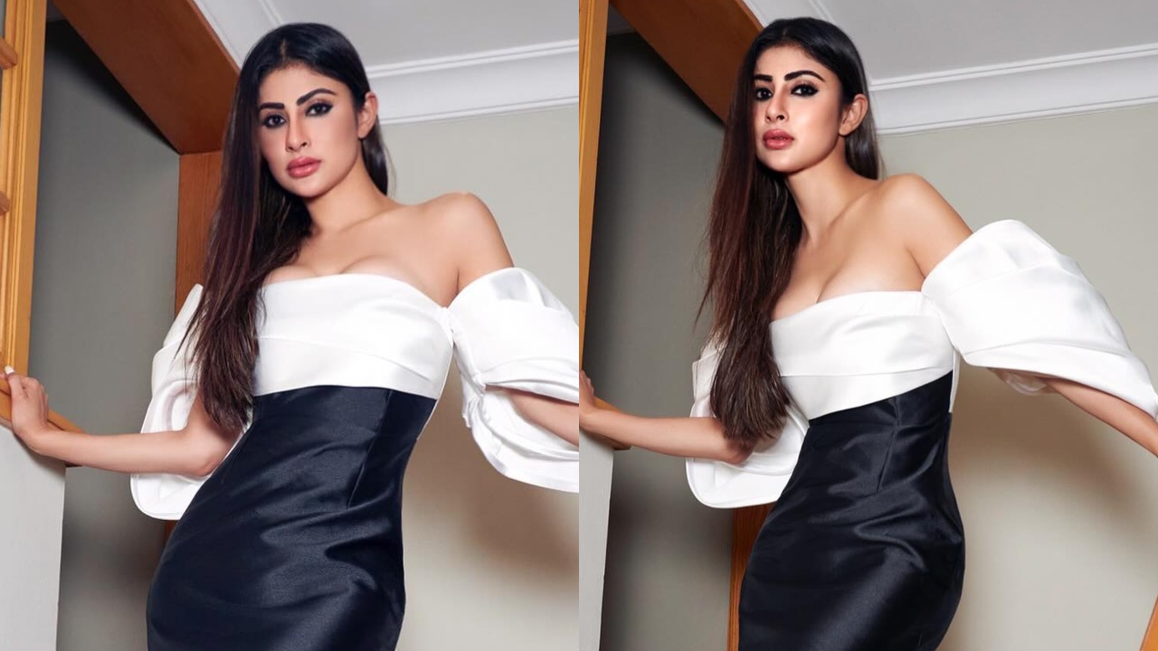 Mouni Roy cuts it chic in black and white off-shoulder bodycon dress, see photos 873387