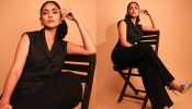 Mrunal Thakur aces power dressing in black striped pantsuit