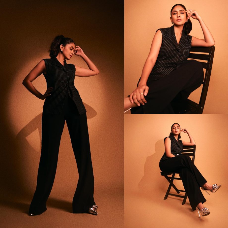 Mrunal Thakur aces power dressing in black striped pantsuit 871691