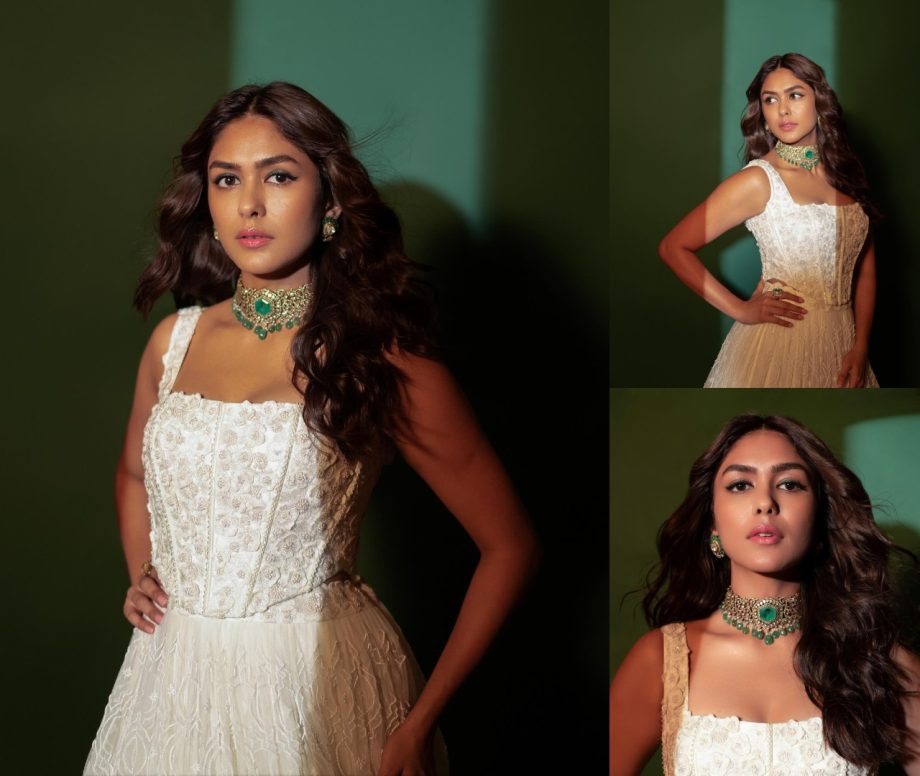 Mrunal Thakur channels her inner white swan in classic lehenga set 873175