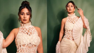 [Photos] Hina Khan goes glam personified in beige sheer ruffle gown