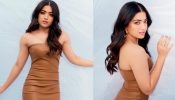 Rashmika Mandanna glams up in beige brown latex bodycon dress [Photos]