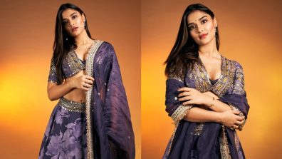 Saiee Manjrekar Spreads Floral Charm In Purple Lehenga With Plunging Blouse