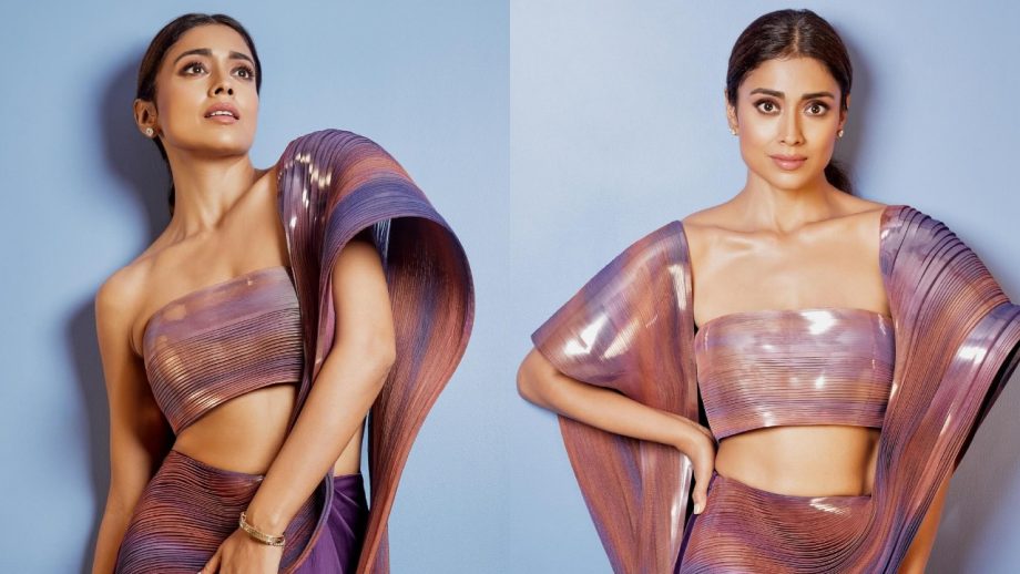 Shriya Saran twirls in contemporary flair in metallic structured saree 872724