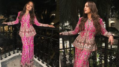 Sonakshi Sinha’s Pink Embellished Traditional Co-ord set is Perfect for this Wedding Season