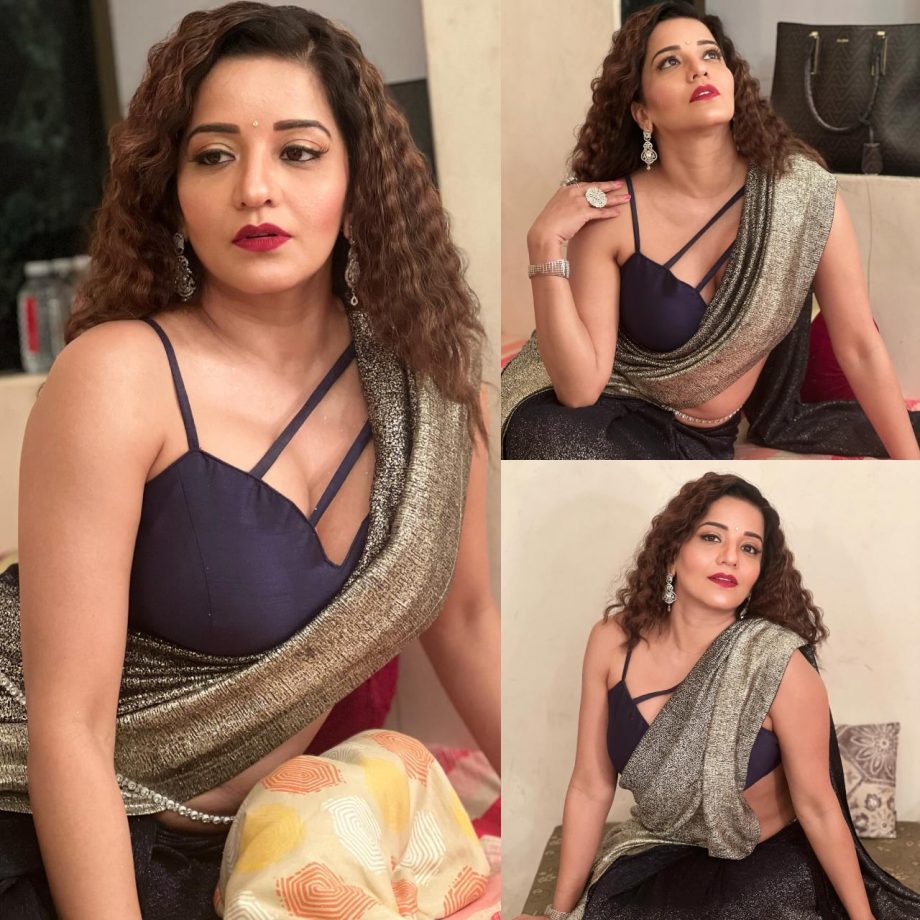 Super Sensuous: Monalisa stuns in glittery saree and deep neck blouse design 875870