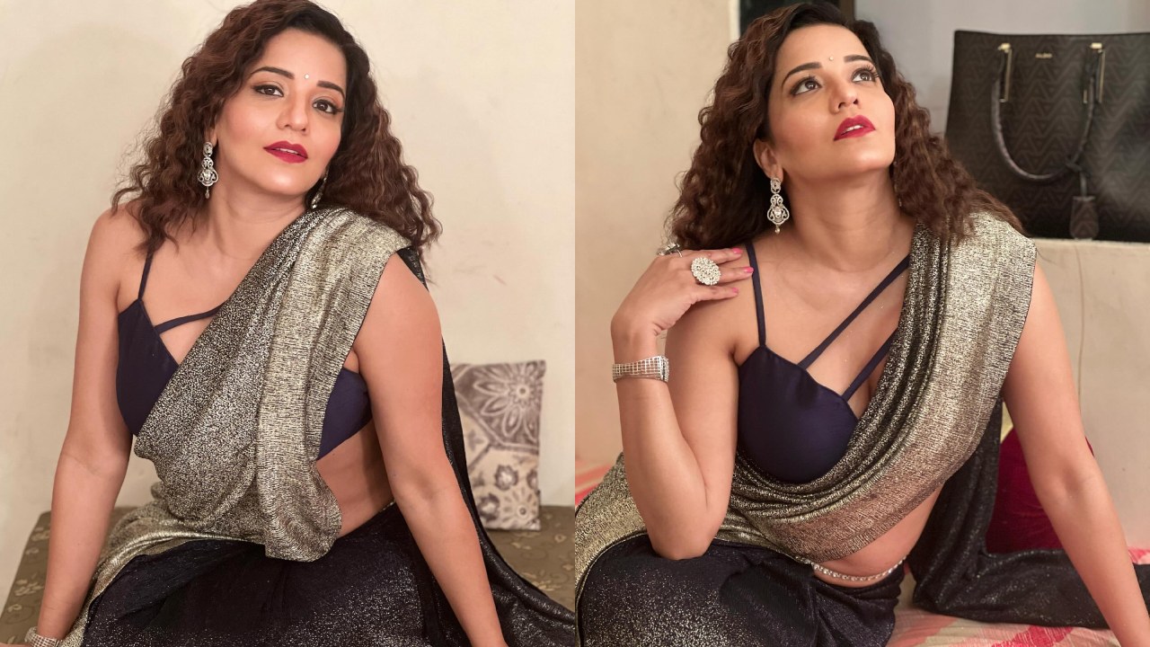 Super Sensuous: Monalisa stuns in glittery saree and deep neck blouse design 875868