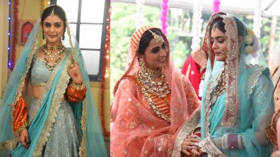 Tanisha Mehta dons a gorgeous bridal light blue and golden lehenga for the wedding sequence in Ikk Kudi Punjab Di!