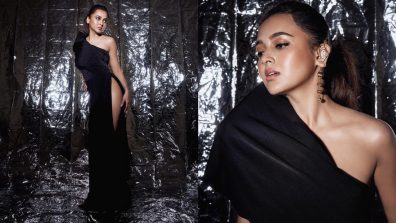 Tejasswi Prakash sets internet ablaze in high-thigh slit black one shoulder gown