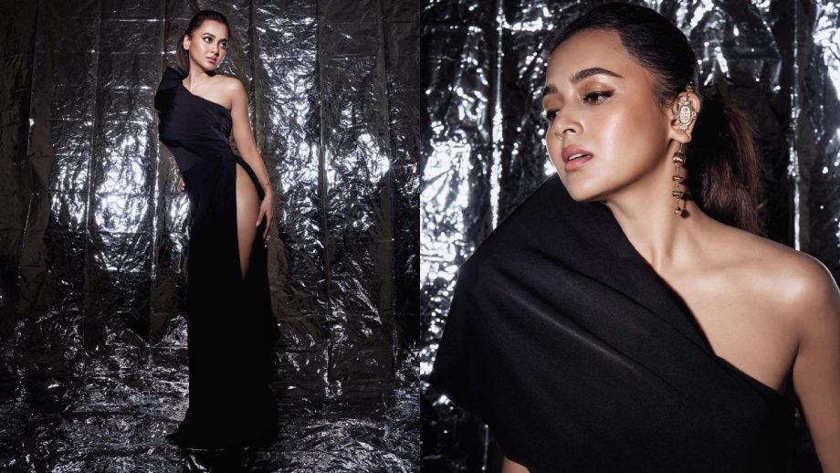 Tejasswi Prakash sets internet ablaze in high-thigh slit black one shoulder gown 874863