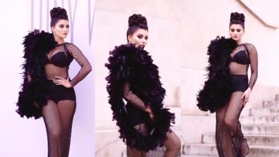 Urvashi Rautela Looks Hot Mess In Black Bikini With Net Dress, Grab A Look