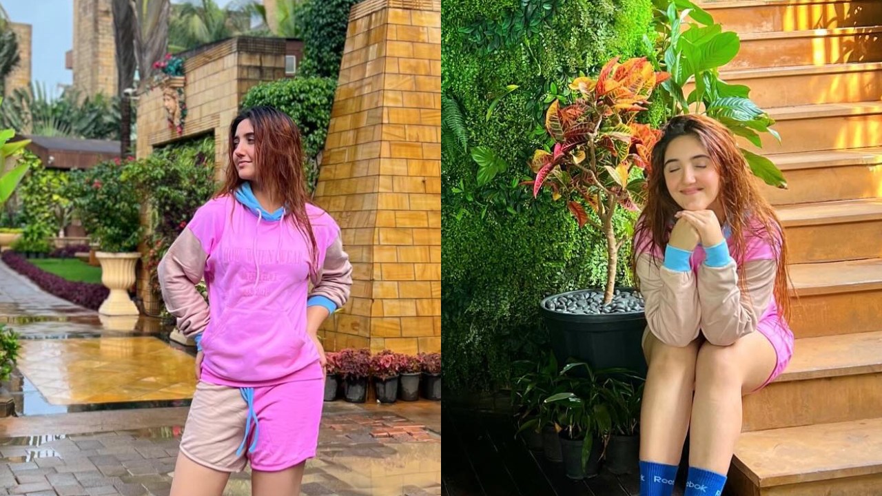 Vacay Goals: Ashnoor Kaur Poses Cool In Pink Hoodie And Shorts 873226